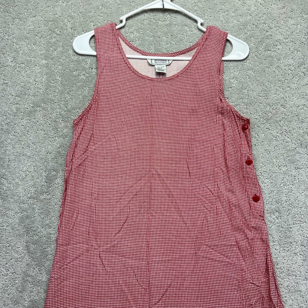 Jennifer Moore Dress Womens Medium Red White Gingham Checkered‎ Sleeveless Rayon